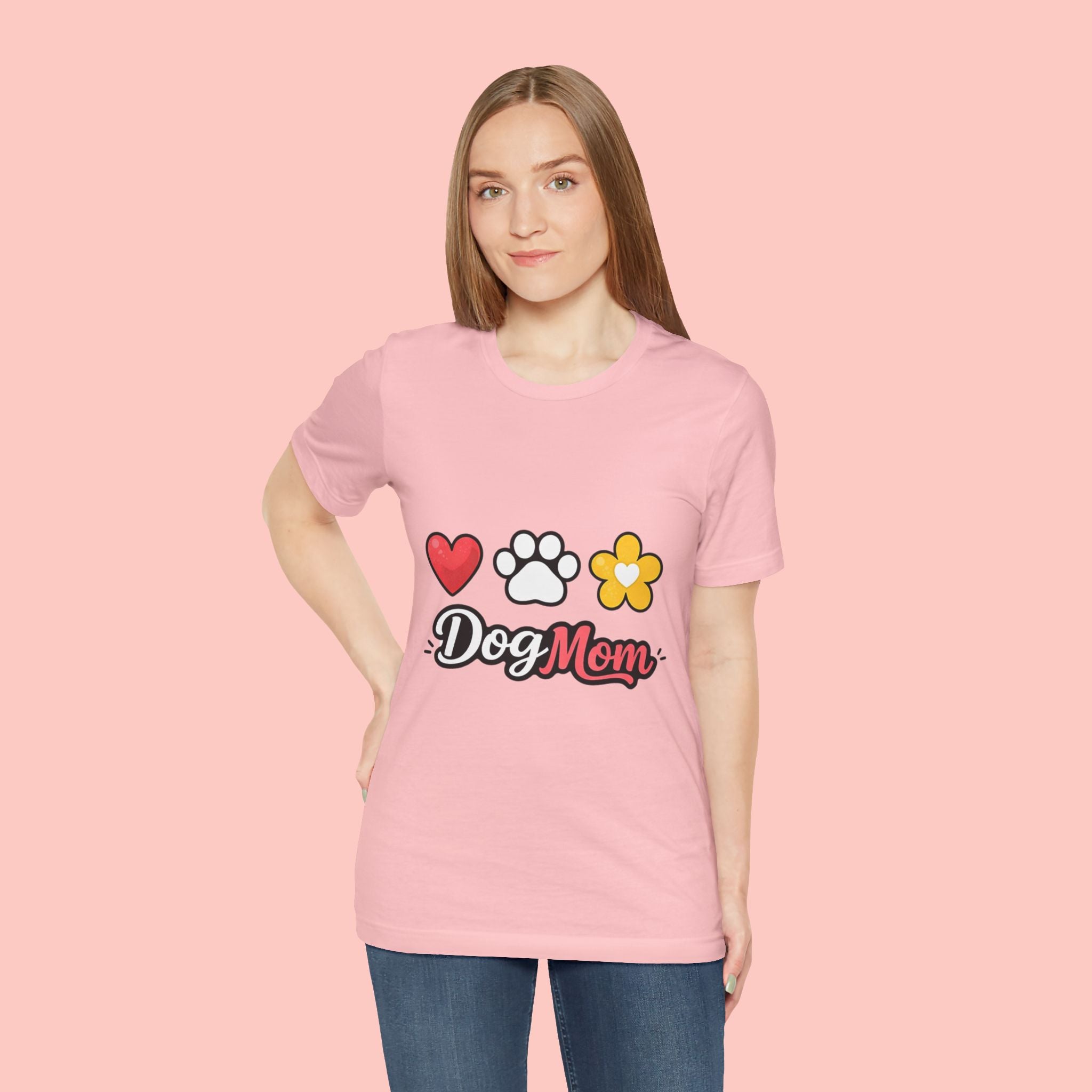Dog Mom T-Shirt – Heart, Paw & Flower Graphic Tee