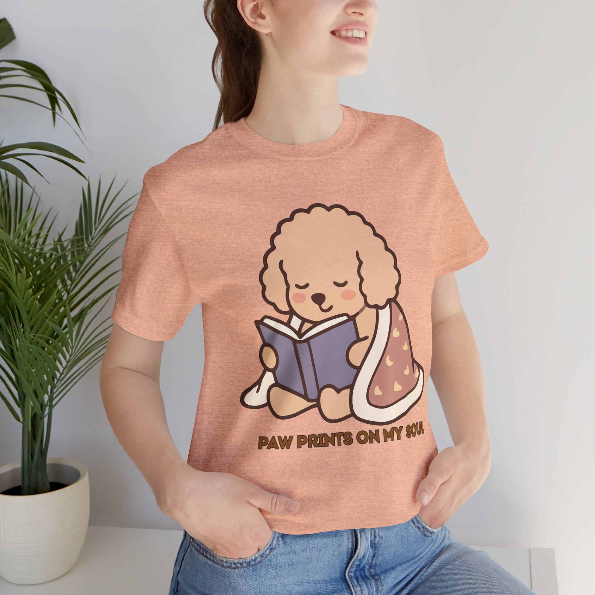 Paw Prints On My Soul T‑Shirt — Cute Reading Puppy Graphic Tee