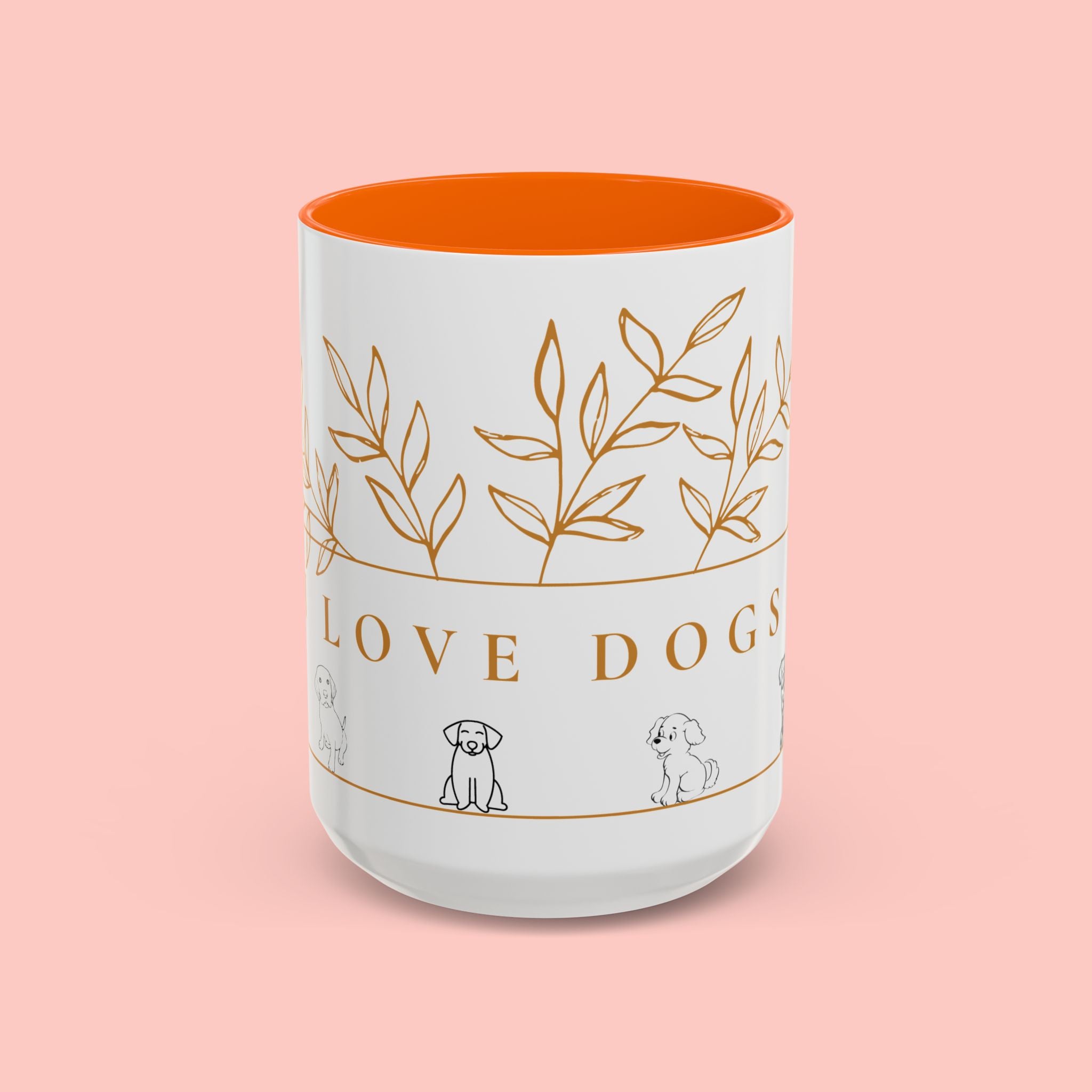 I Love Dogs Accent Coffee Mug — Gold Leaf Dog Lover Ceramic Mug (11oz & 15oz)