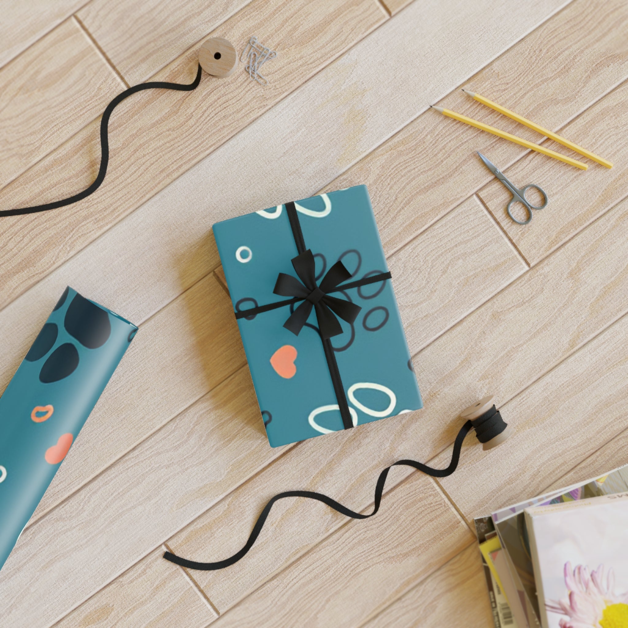 Paw Print Gift Wrapping Paper Roll — Teal Paw Pattern Wrapping Paper for Pet Lovers