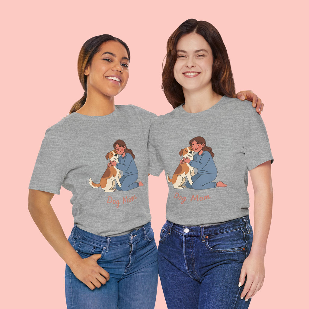 Dog Mom T‑Shirt — Cute Woman Hugging Dog Graphic Tee