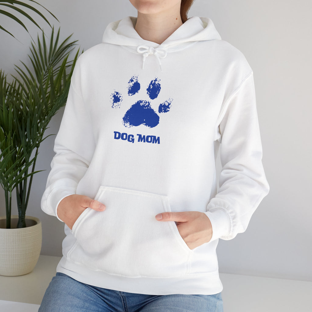 Dog Mom Paw Print Hoodie – Cute Pet Lover Sweatshirt, Blue Paw 'DOG MOM' Design