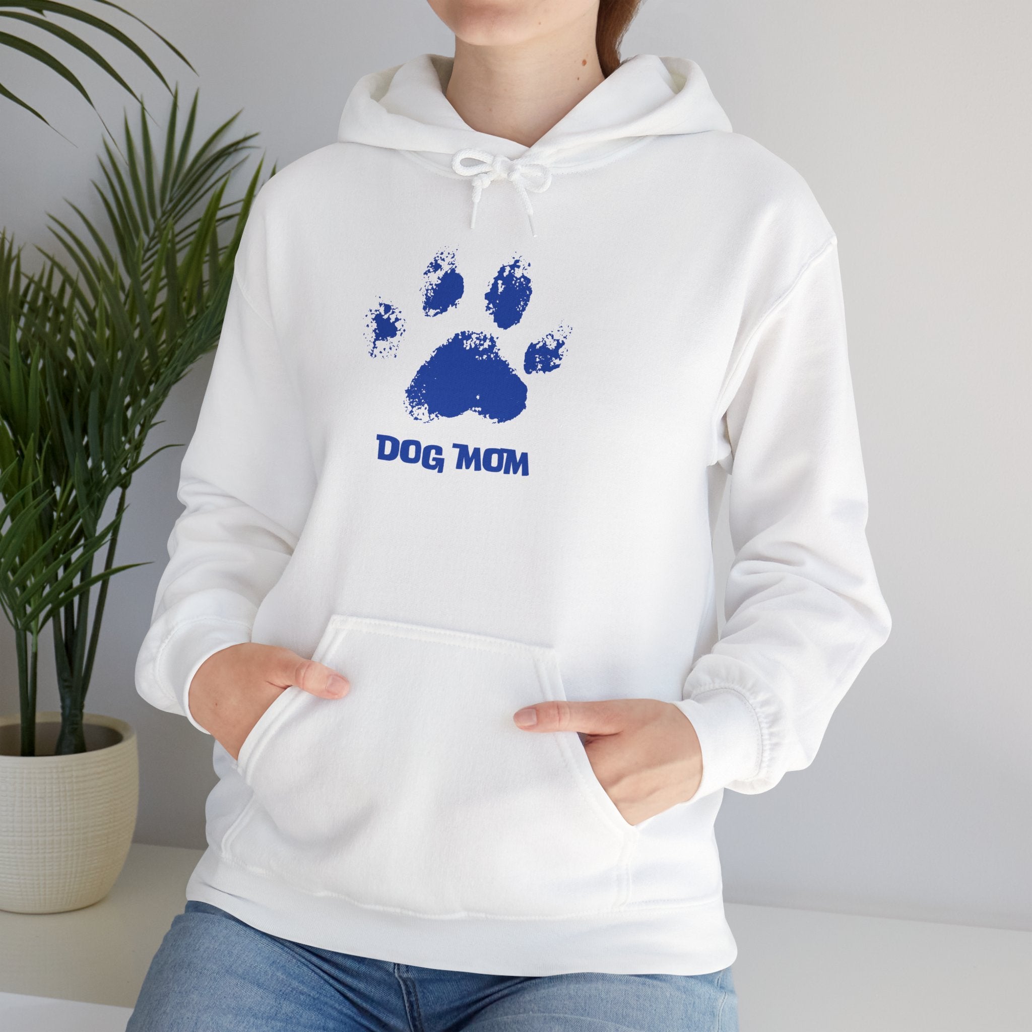 Dog Mom Paw Print Hoodie – Cute Pet Lover Sweatshirt, Blue Paw 'DOG MOM' Design