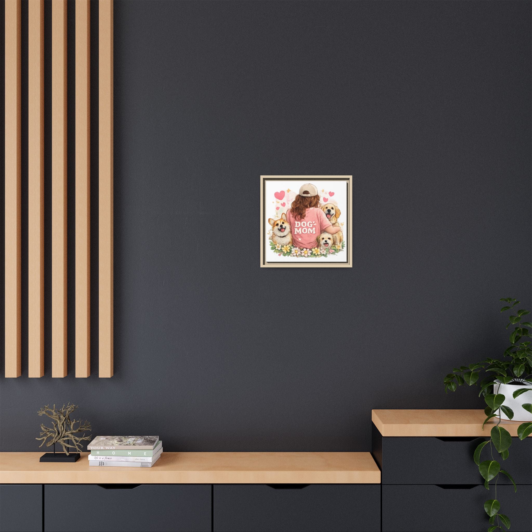 Dog Mom Canvas Print — Framed Matte Wall Art with Cute Dogs & Hearts
