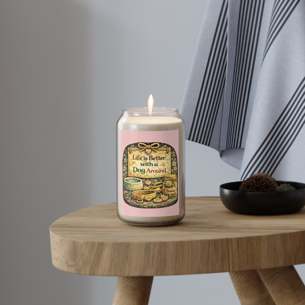 Dog Lover Soy Candle – “Life is Better with a Dog Around” 13.75oz Scented Jar