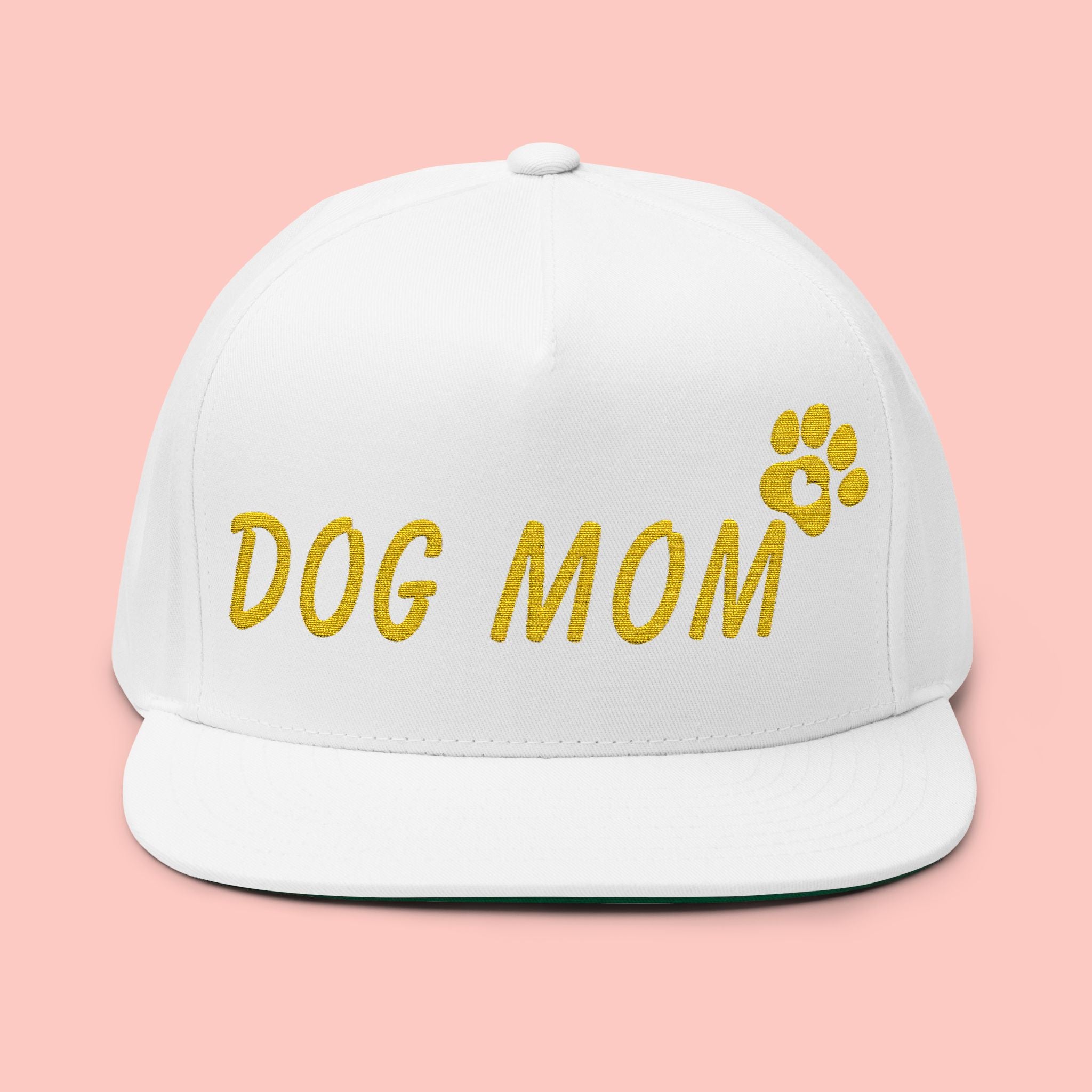 Dog Mom Embroidered Flat Bill Cap — Paw Print Snapback Hat