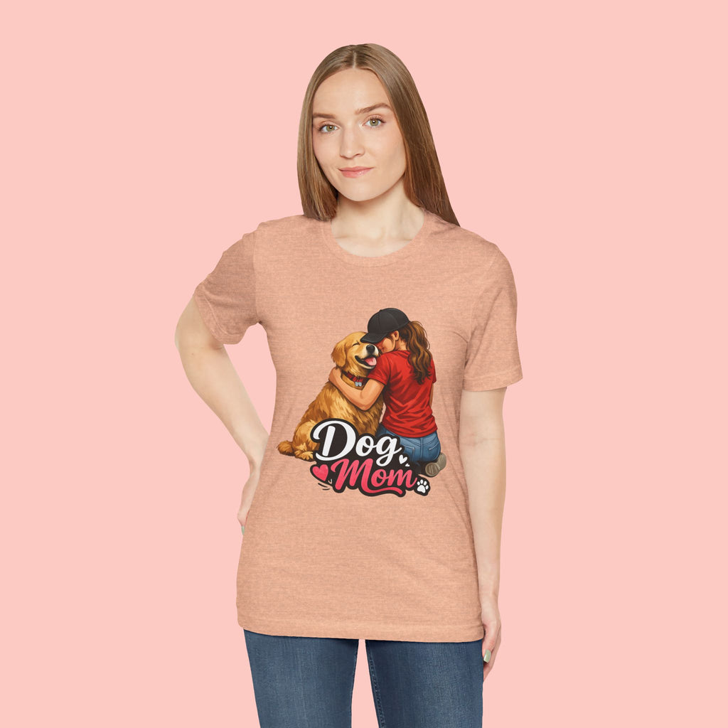 Dog Mom T-Shirt - Cute Woman Hugging Golden Retriever Tee