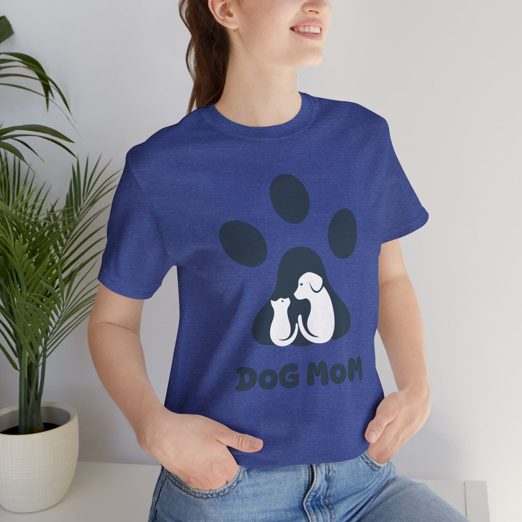 Dog Mom T‑Shirt — Paw Print with Dog & Puppy Graphic