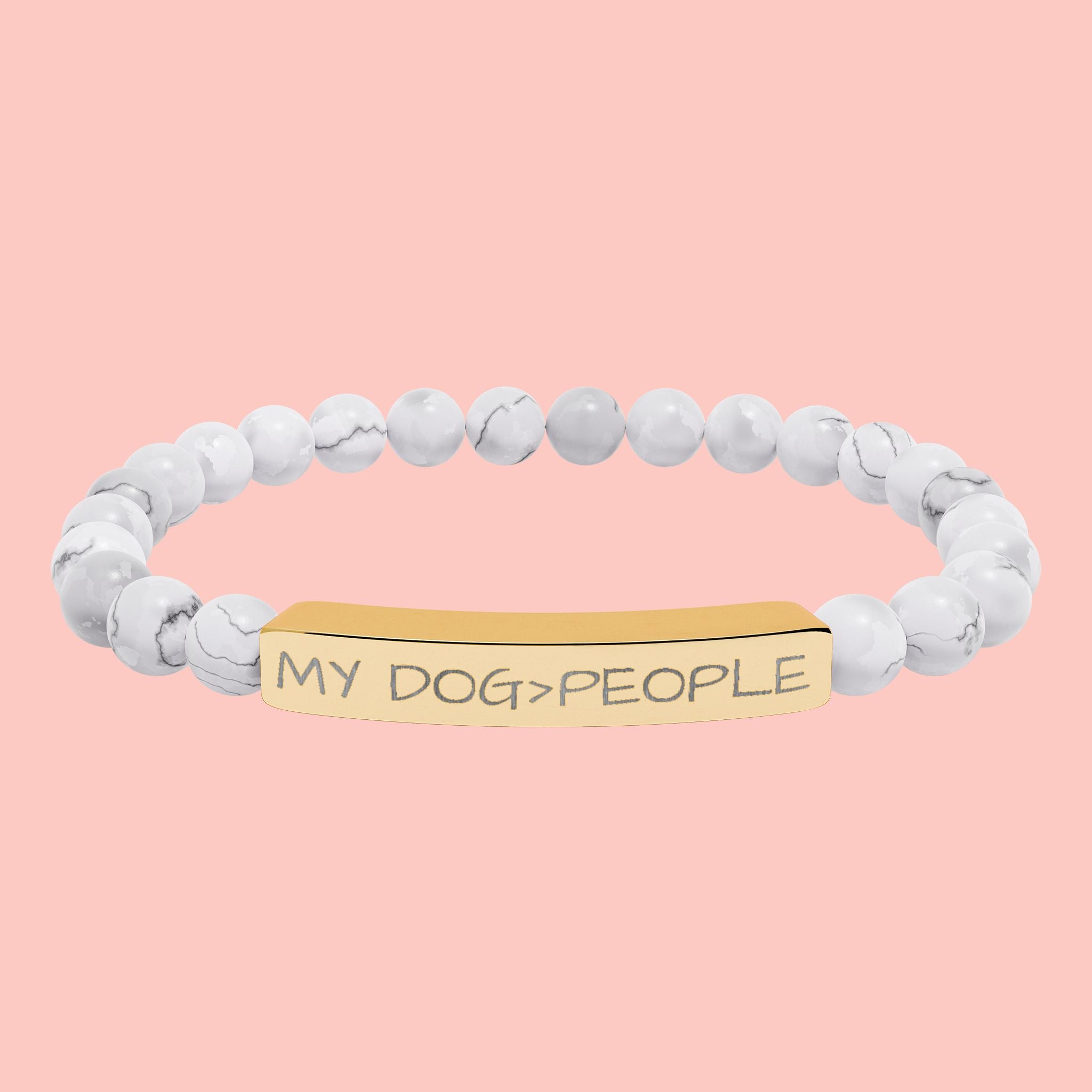 Engraved Natural Stone Bar Bracelet — "My Dog = People" Stretch Bracelet