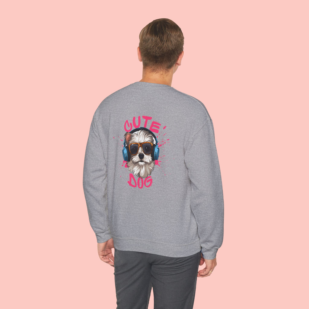 Cute Dog Crewneck Sweatshirt – Cute Dog with Headphones Graphic