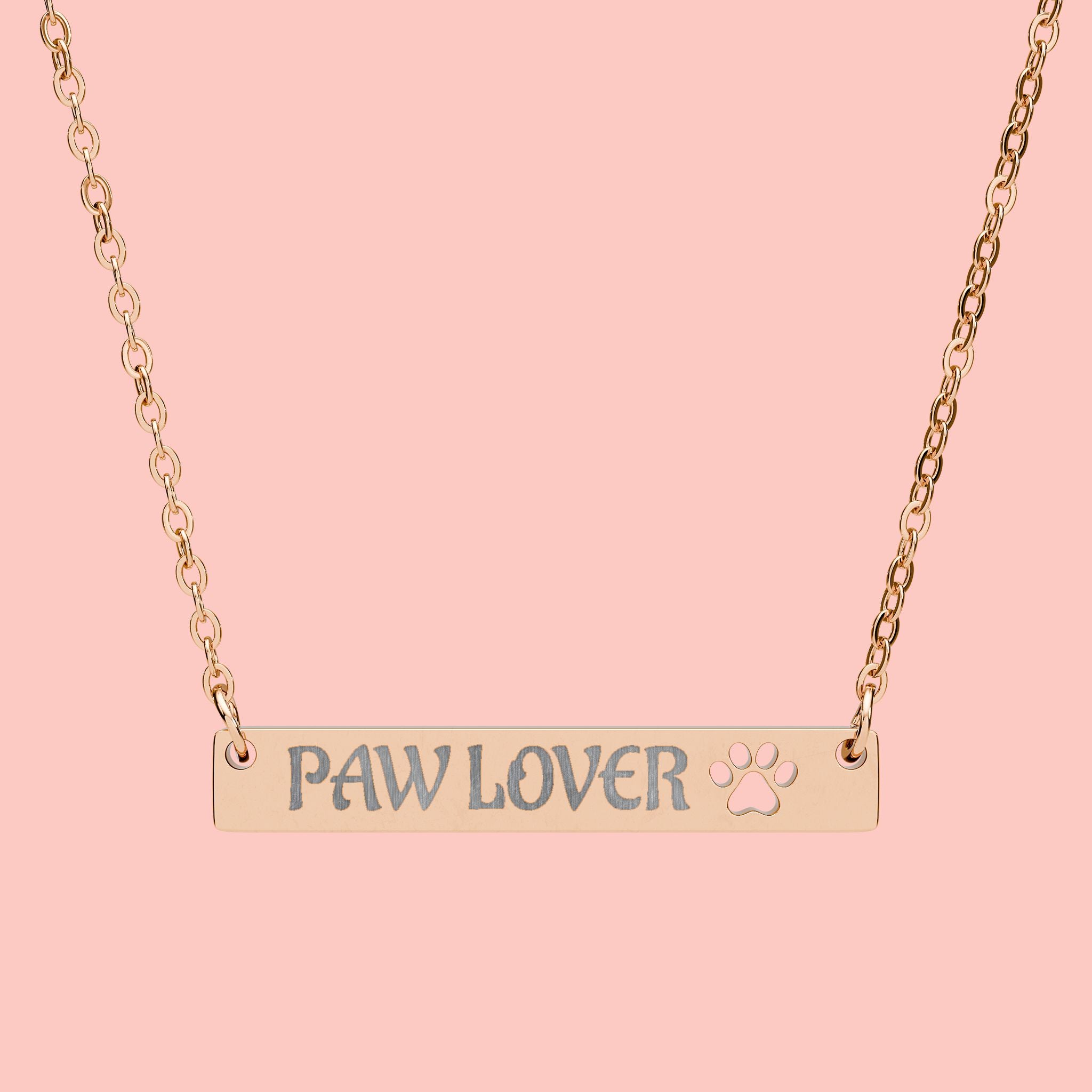Paw Lover Cutout Bar Necklace — Engraved Paw Print Pendant