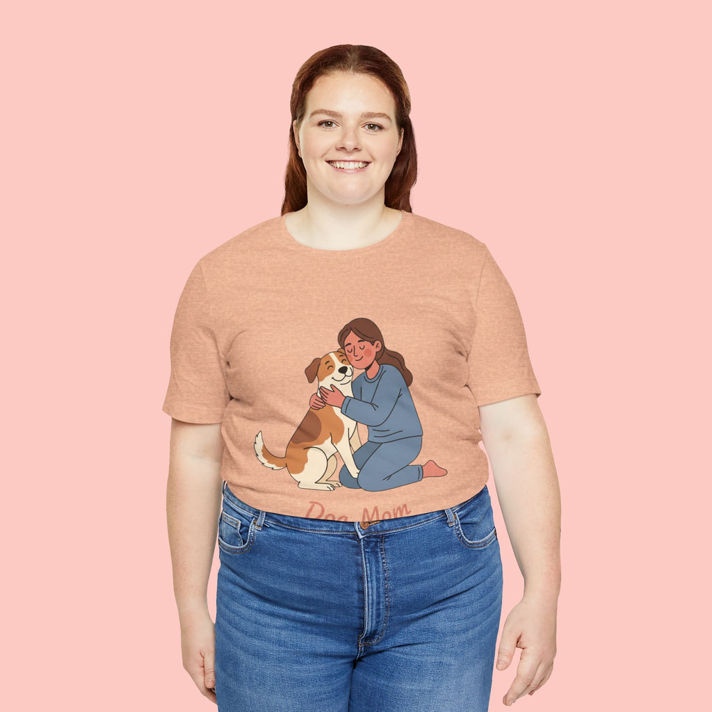 Dog Mom T‑Shirt — Cute Woman Hugging Dog Graphic Tee