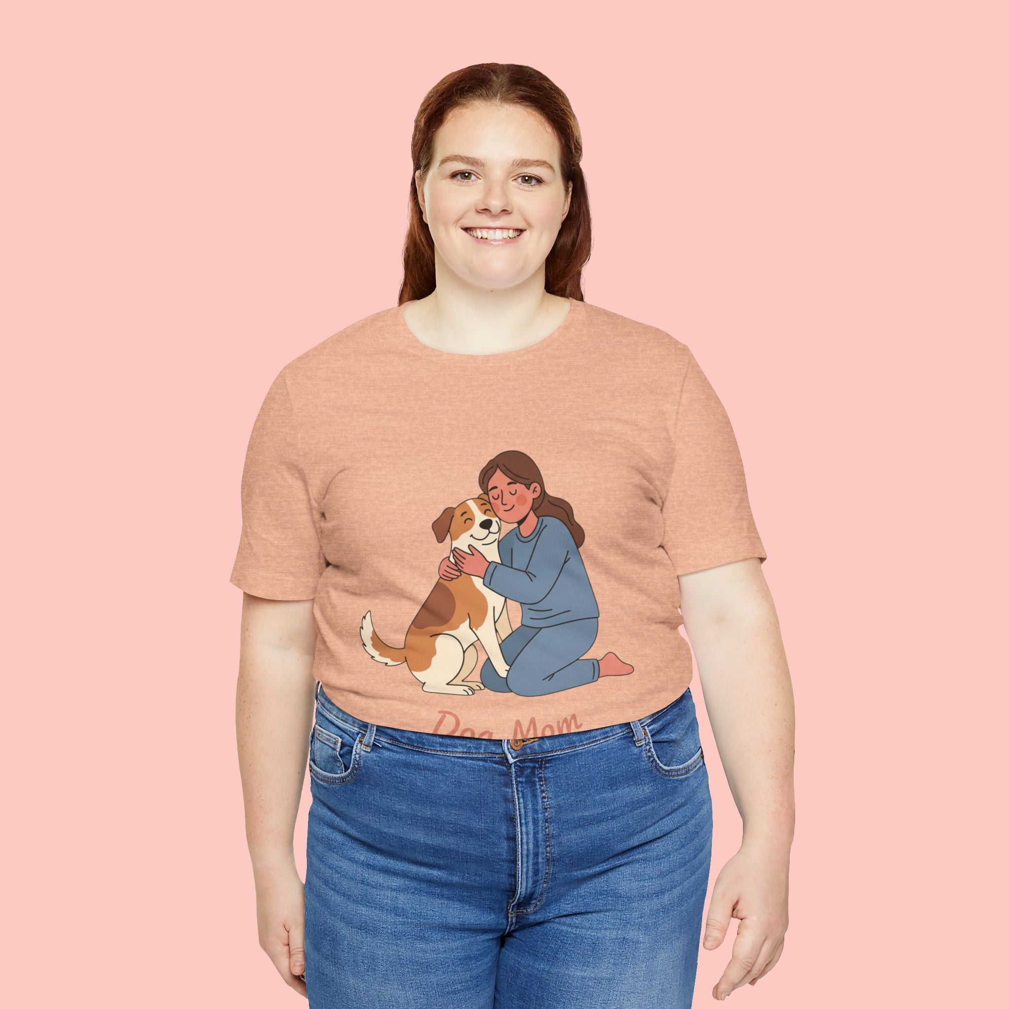 Dog Mom T‑Shirt — Cute Woman Hugging Dog Graphic Tee