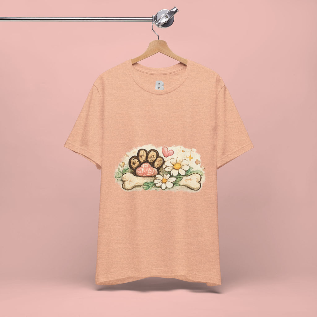 Dog Paw Floral T-Shirt — Cute Paw Print, Bone & Daisies Tee