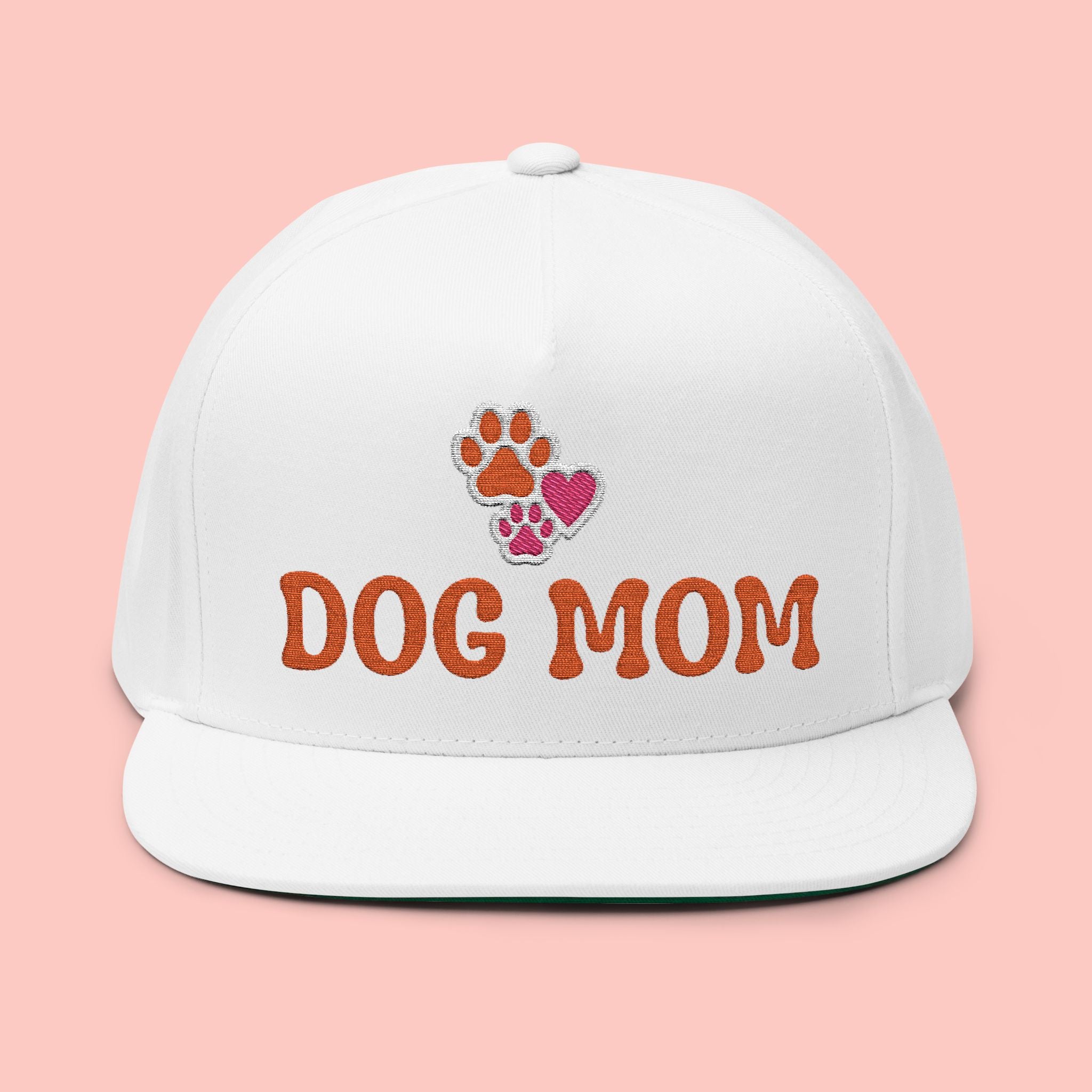 Dog Mom Embroidered Flat Bill Cap – Paw & Heart Snapback