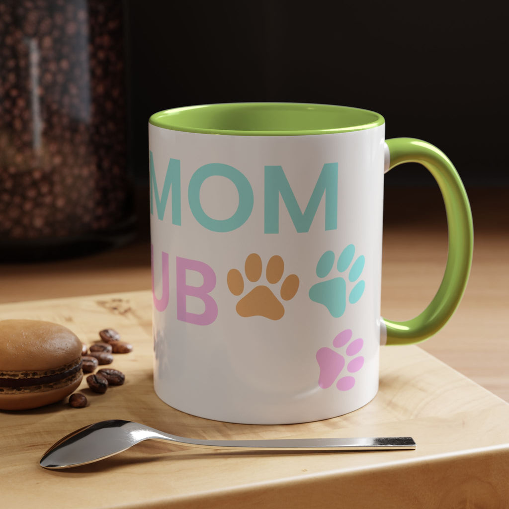 Dog Mom Club Accent Coffee Mug – Colorful Paw Print 11/15oz
