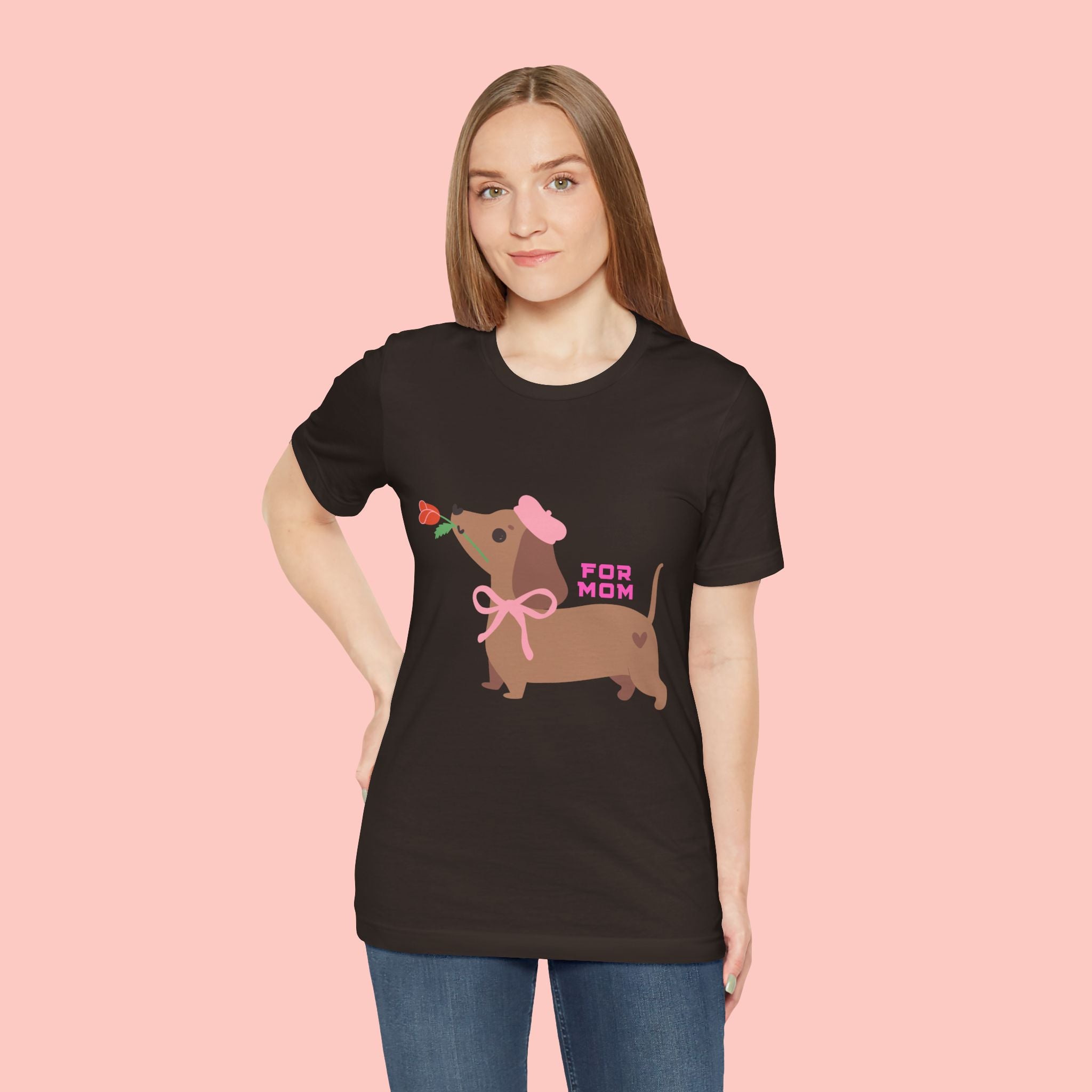 Mommy’s Dachshund Tee – Cute Dog with Rose “For Mom” Shirt