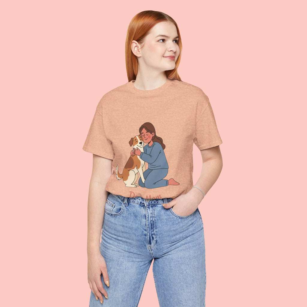 Dog Mom T‑Shirt — Cute Woman Hugging Dog Graphic Tee