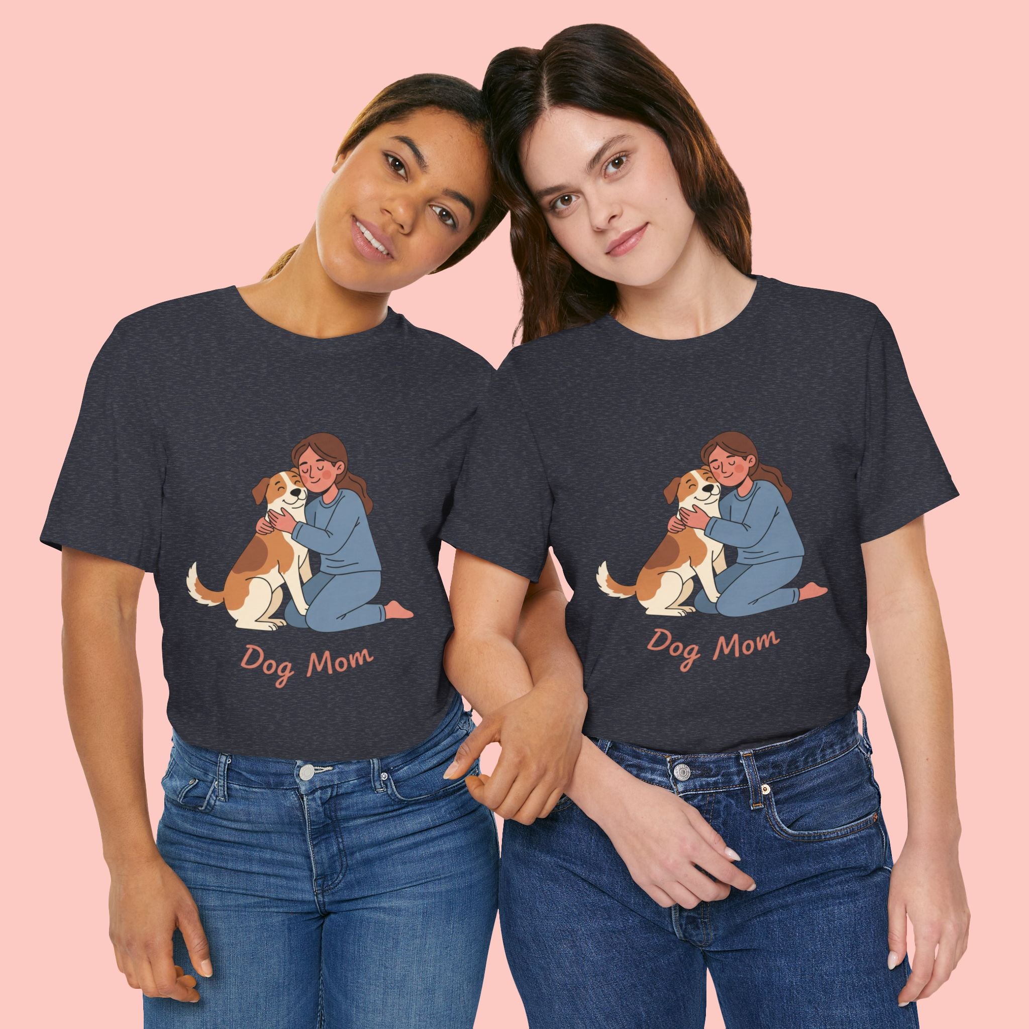 Dog Mom T‑Shirt — Cute Woman Hugging Dog Graphic Tee