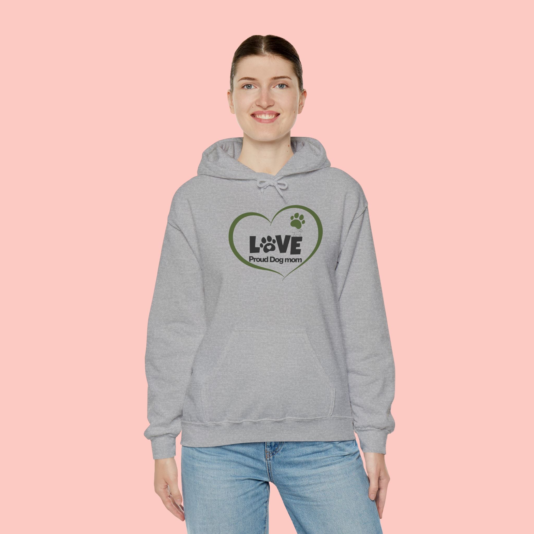 Dog Mom Heart Hoodie – "Love Proud Dog Mom" Paw Print Sweatshirt
