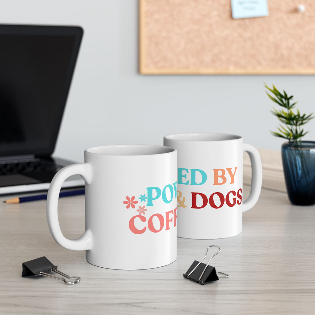 Coffee & Dogs Ceramic Mug — 'Powered by Coffee & Dogs' Colorful 11oz/15oz Gift