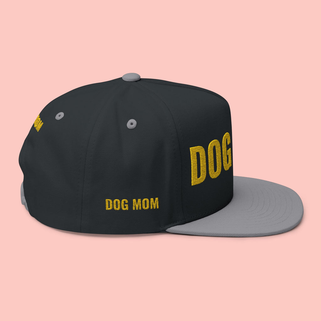Dog Mom Flat Bill Cap — Embroidered Gold Sparkle