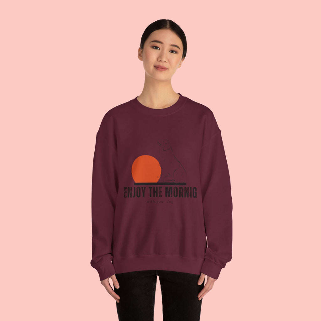 Enjoy the Morning Dog Crewneck Sweatshirt — Sunrise Labrador Graphic