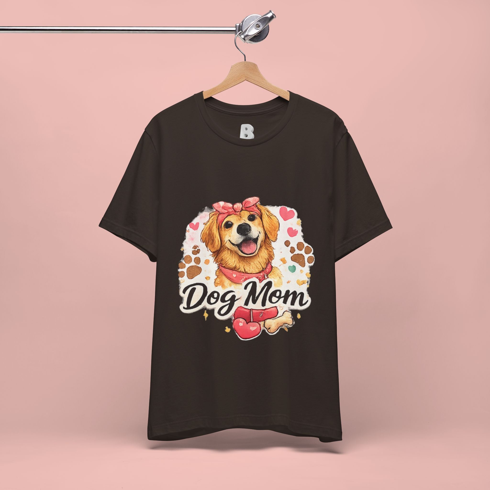 Dog Mom T-Shirt – Cute Golden Retriever Design with Hearts & Paw Prints