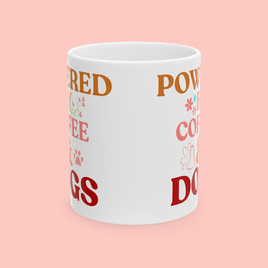 Coffee Powered Dog Mom Mug — Cute Floral Paw Print Ceramic Coffee Mug (11oz, 15oz)