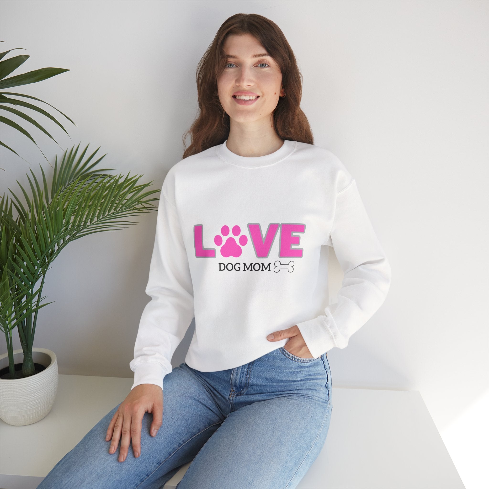 Dog Mom Love Crewneck Sweatshirt — Pink Paw Graphic