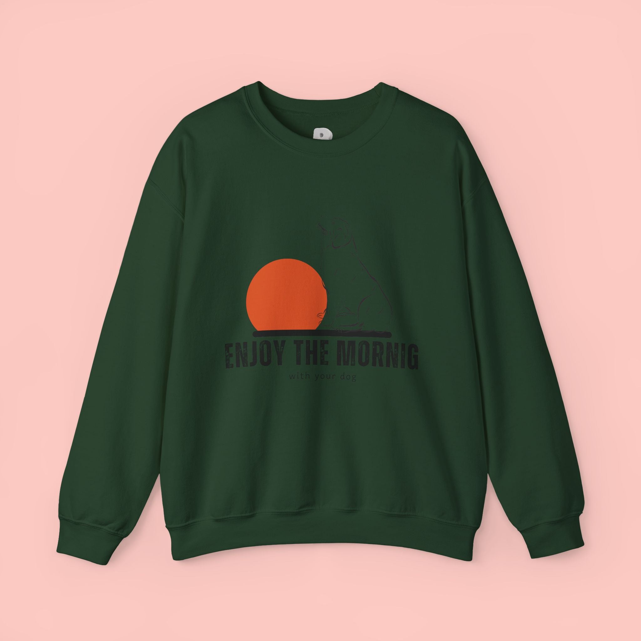 Enjoy the Morning Dog Crewneck Sweatshirt — Sunrise Labrador Graphic