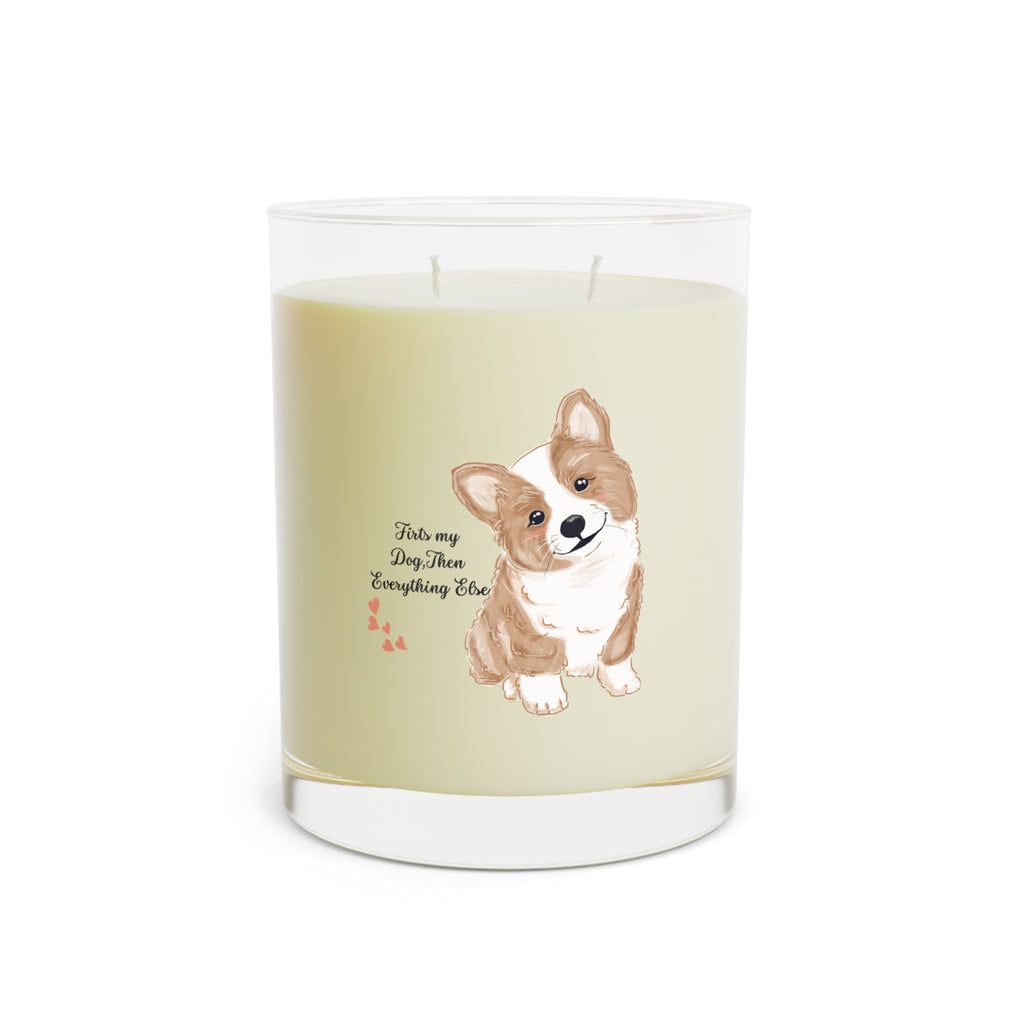 Corgi Scented Candle — 11oz Glass Candle with Cute Puppy Illustration