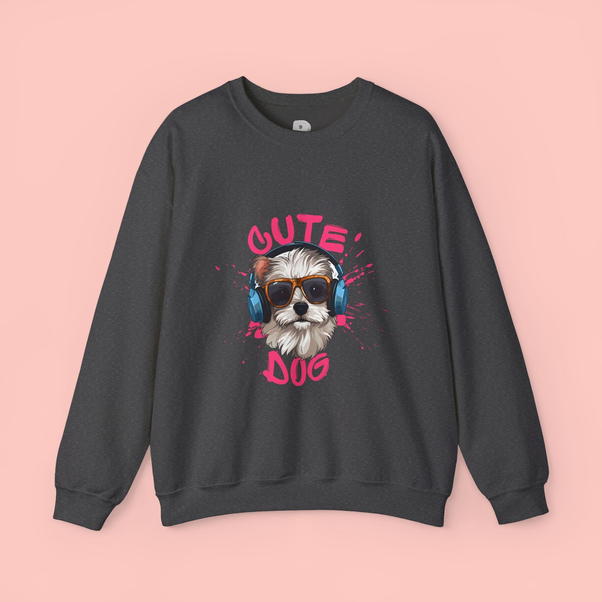 Cute Dog Sweatshirt — Cool Pup with Headphones Graphic Crewneck
