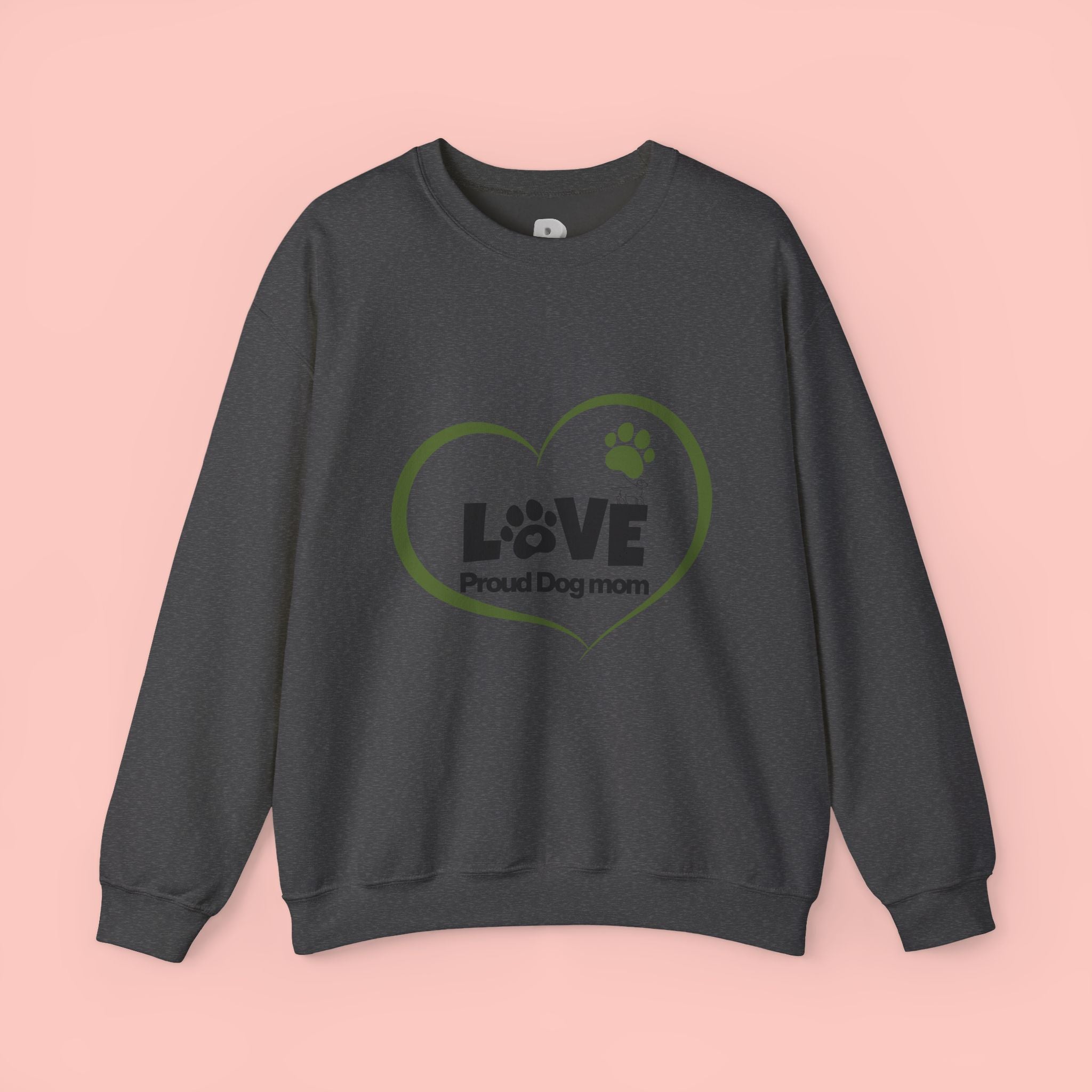 Dog Mom Heart Crewneck Sweatshirt — "LOVE Proud Dog Mom" Graphic