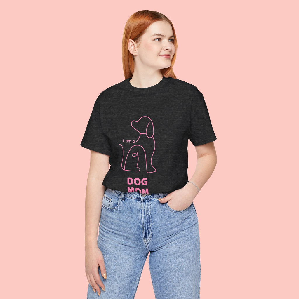 Dog Mom T‑Shirt – Minimal Pink Line Art Dog Tee