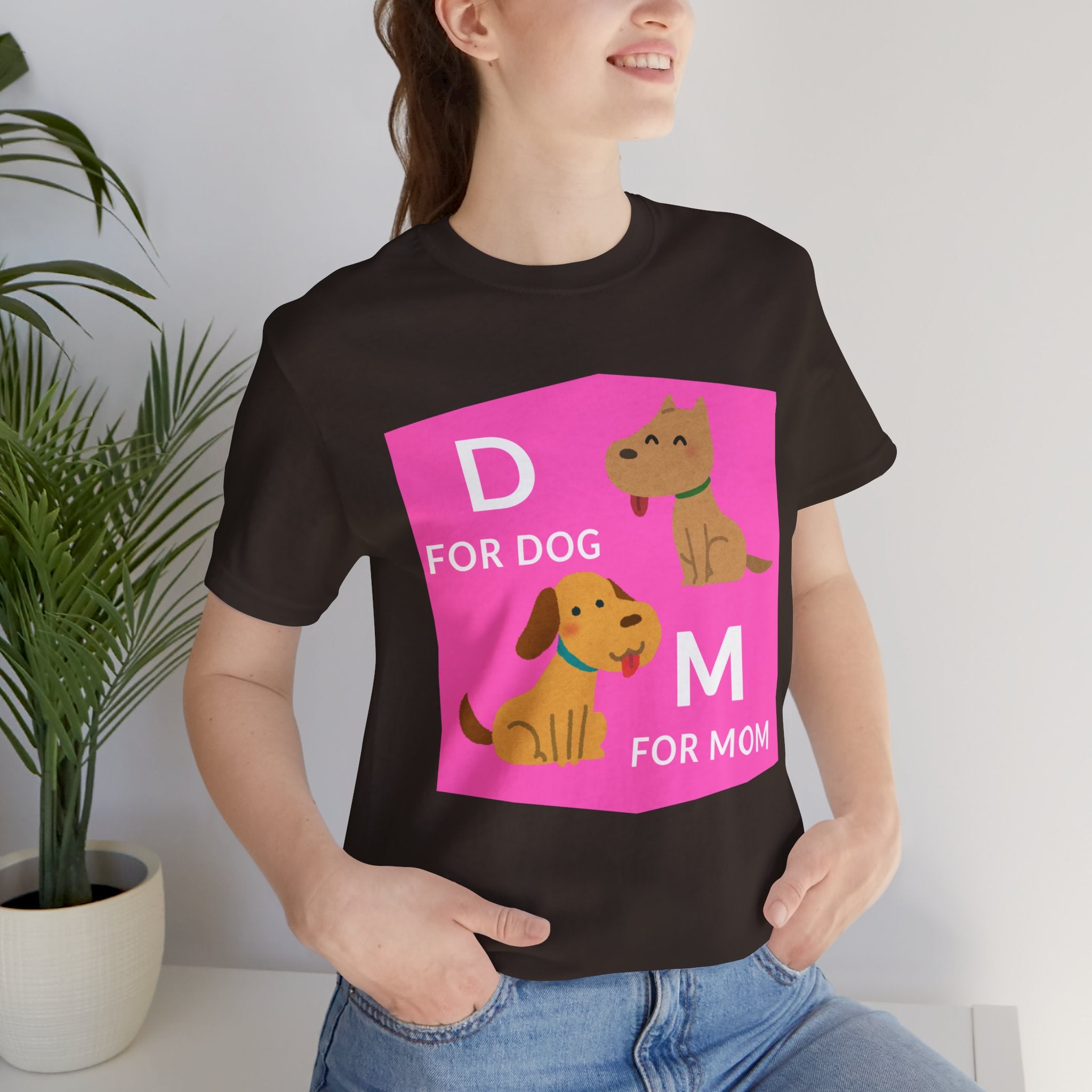 Dog Mom T-Shirt — Cute Pink "D for Dog, M for Mom" Graphic Tee