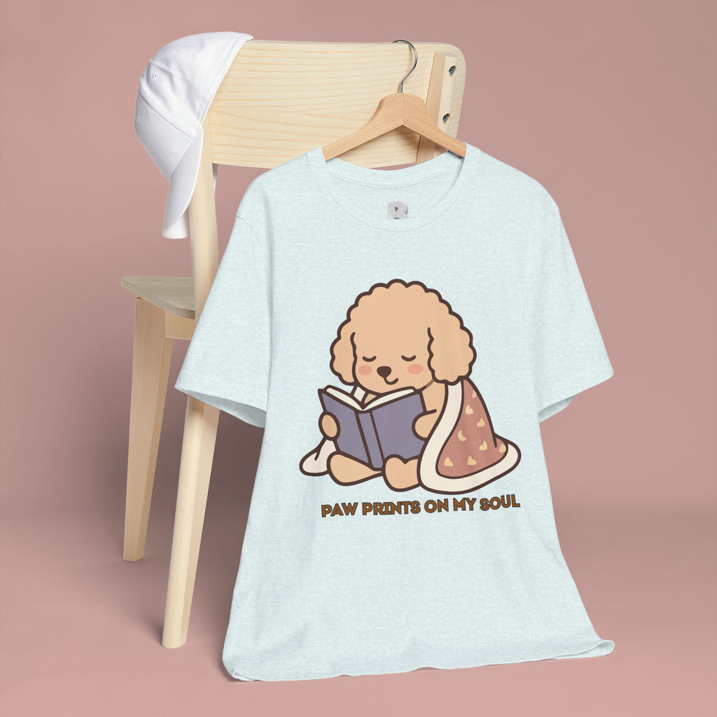 Paw Prints On My Soul T‑Shirt — Cute Reading Puppy Graphic Tee