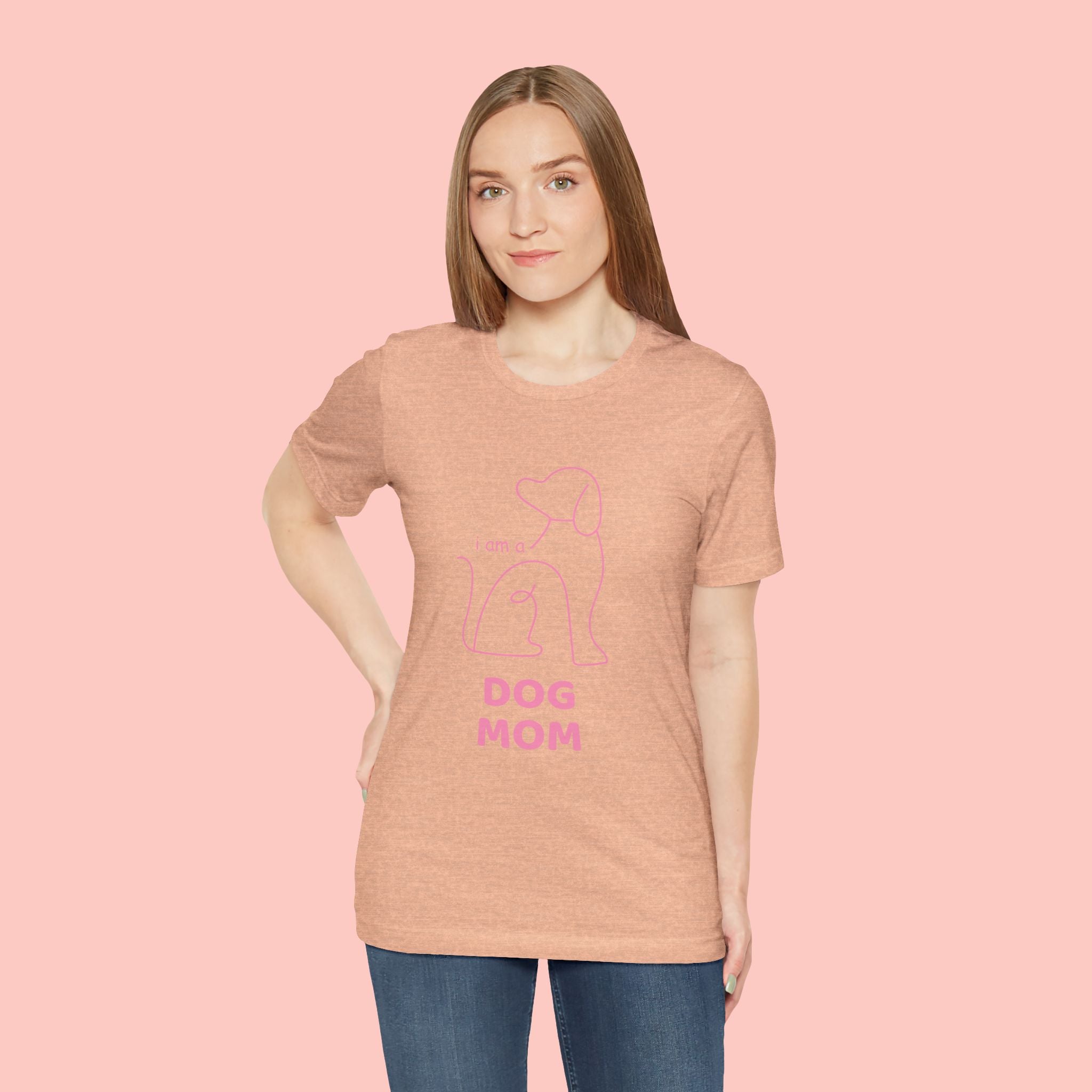 Dog Mom T‑Shirt – Minimal Pink Line Art Dog Tee