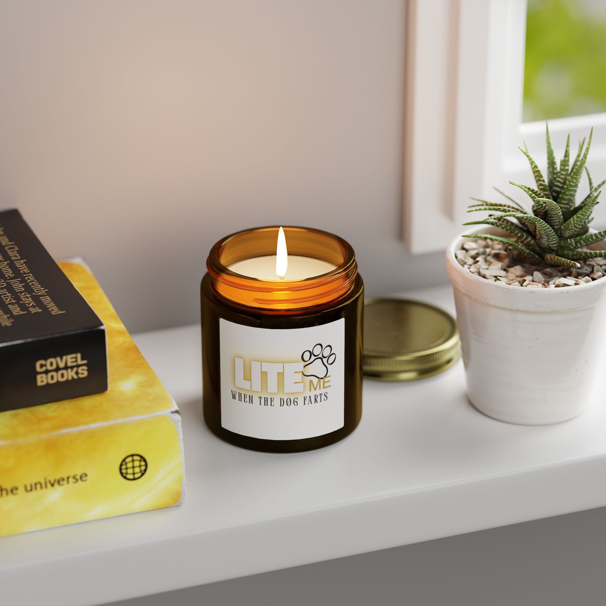 Coconut Apricot Scented Candle — "Lite Me When The Dog Farts" (4oz / 9oz)