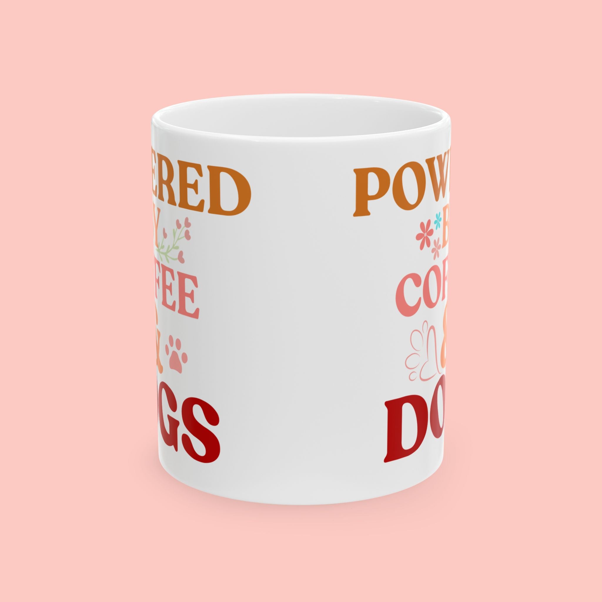 Coffee Powered Dog Mom Mug — Cute Floral Paw Print Ceramic Coffee Mug (11oz, 15oz)