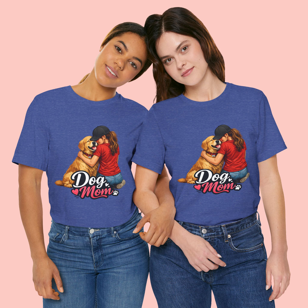 Dog Mom T-Shirt - Cute Woman Hugging Golden Retriever Tee