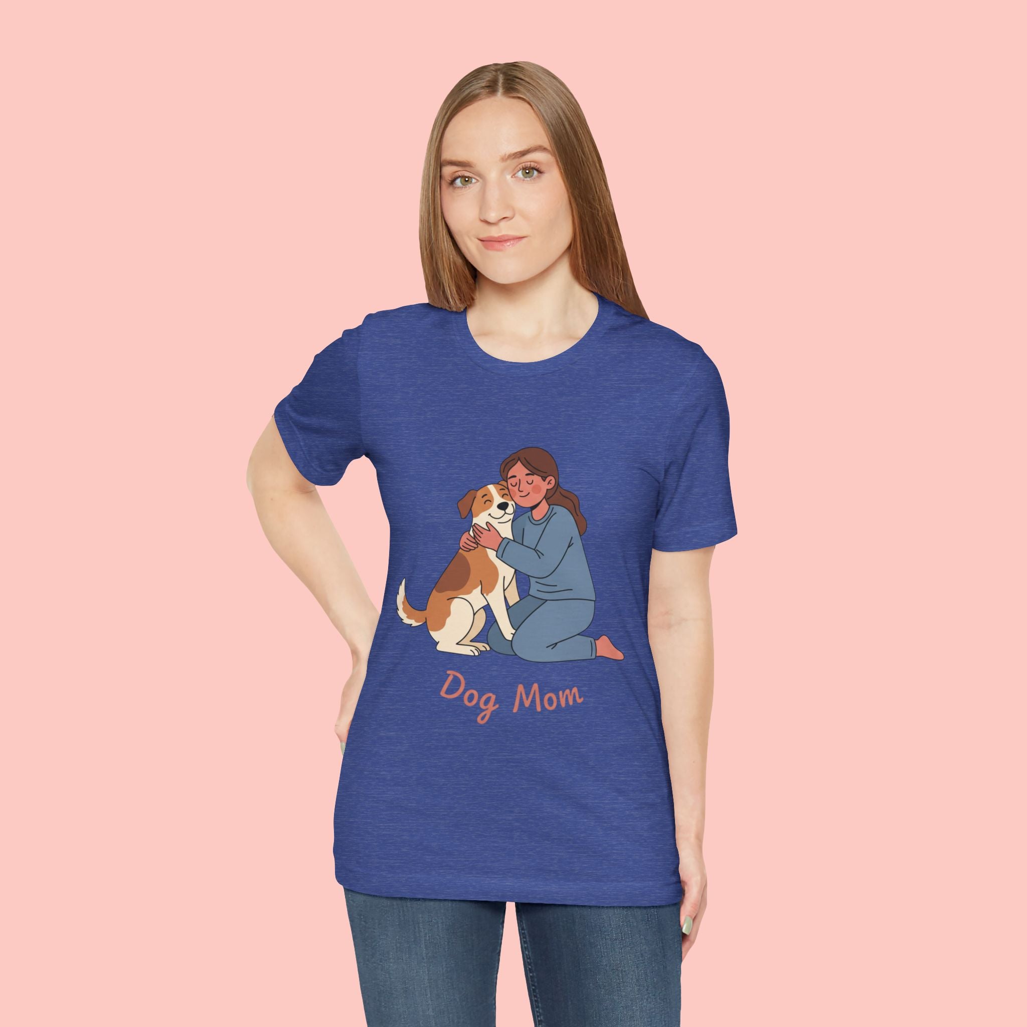 Dog Mom T‑Shirt — Cute Woman Hugging Dog Graphic Tee