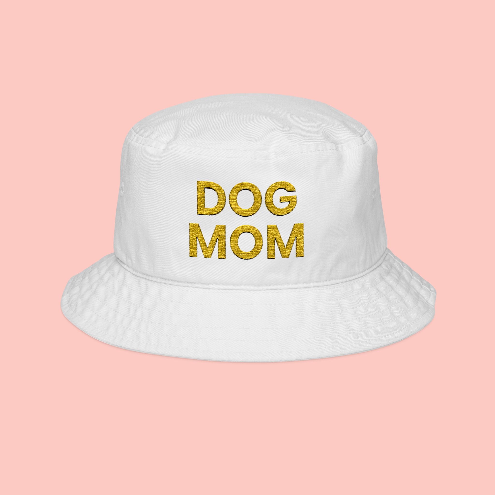 Dog Mom Embroidered Bucket Hat — Floral Yellow Text