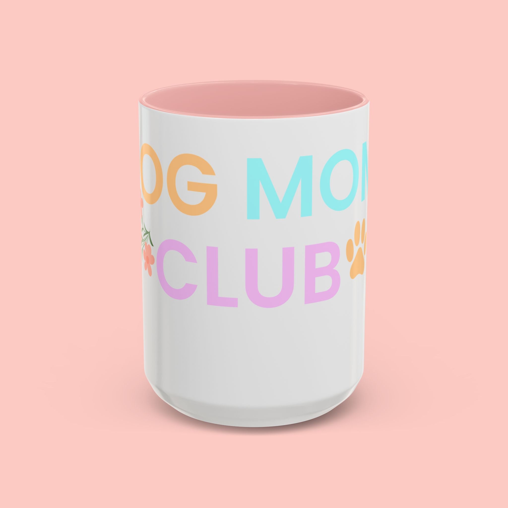 Dog Mom Club Accent Coffee Mug – Colorful Paw Print 11/15oz