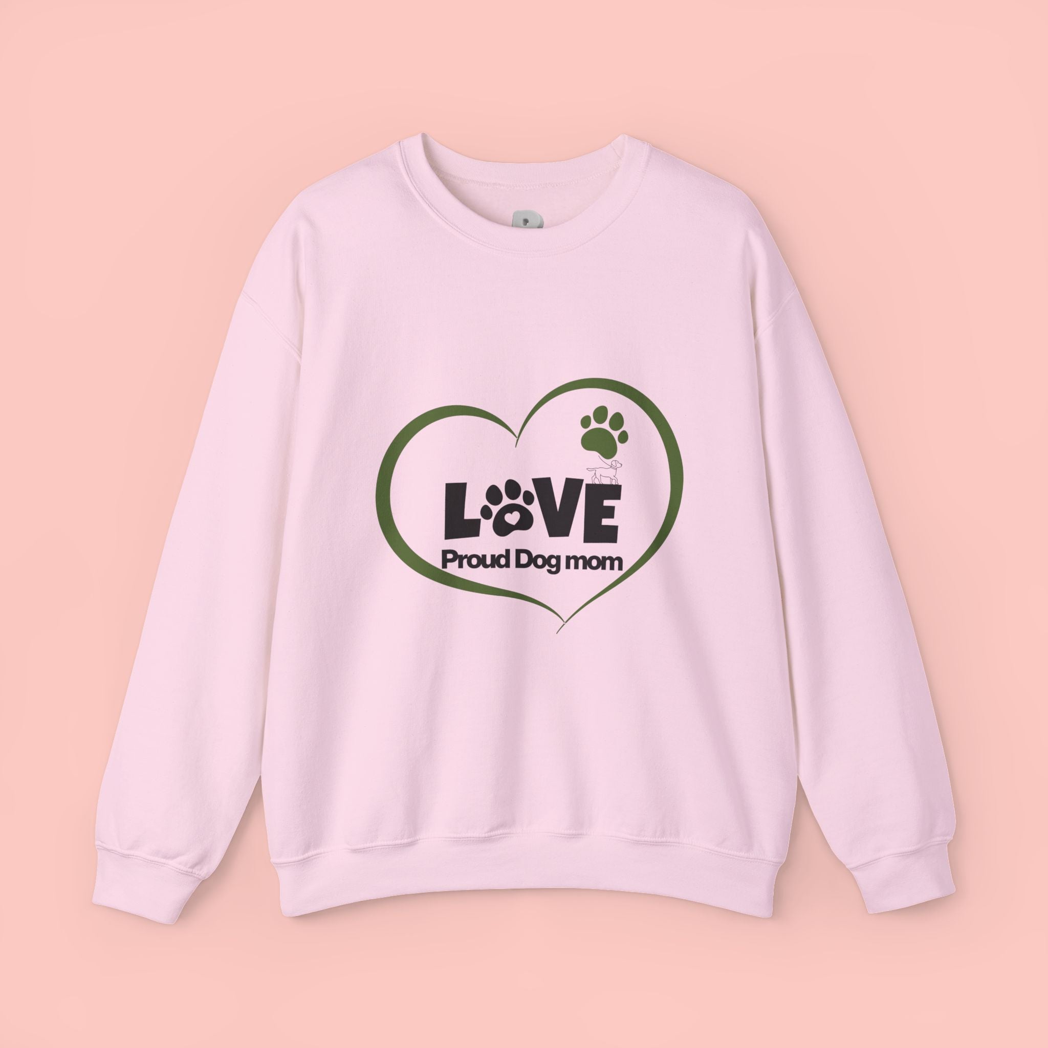 Dog Mom Heart Crewneck Sweatshirt — "LOVE Proud Dog Mom" Graphic