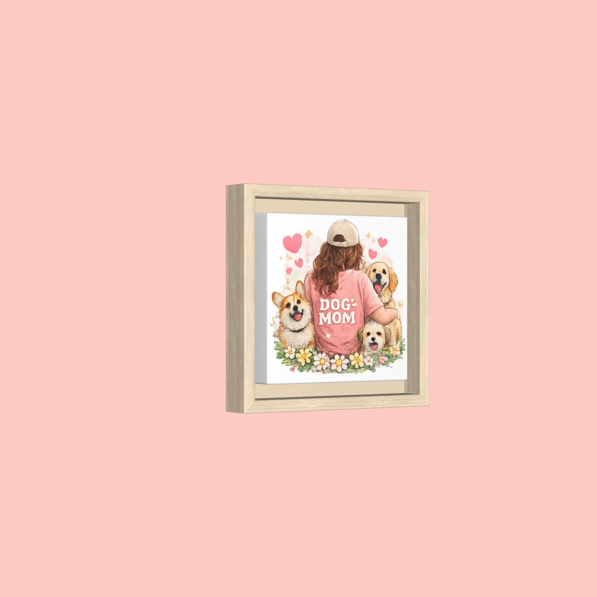 Dog Mom Canvas Print — Framed Matte Wall Art with Cute Dogs & Hearts