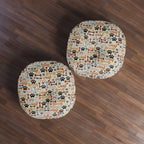 Round Tufted Floor Pillow — Neutral Paw Print Pattern for Pet Lovers