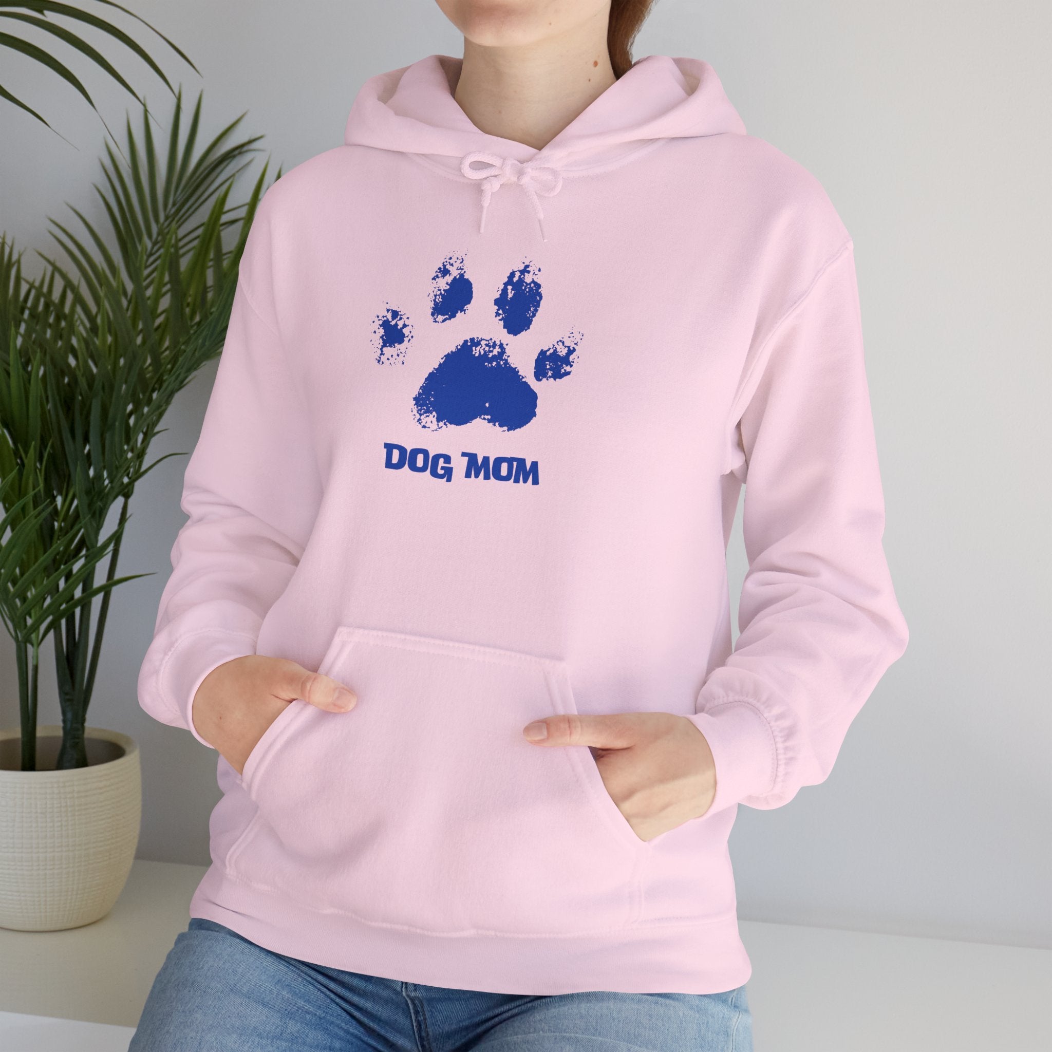Dog Mom Paw Print Hoodie – Cute Pet Lover Sweatshirt, Blue Paw 'DOG MOM' Design