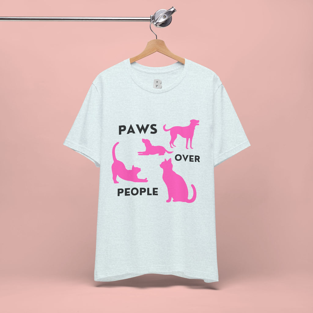 Paws Over People Tee — Pink Cats & Dogs Graphic T-Shirt