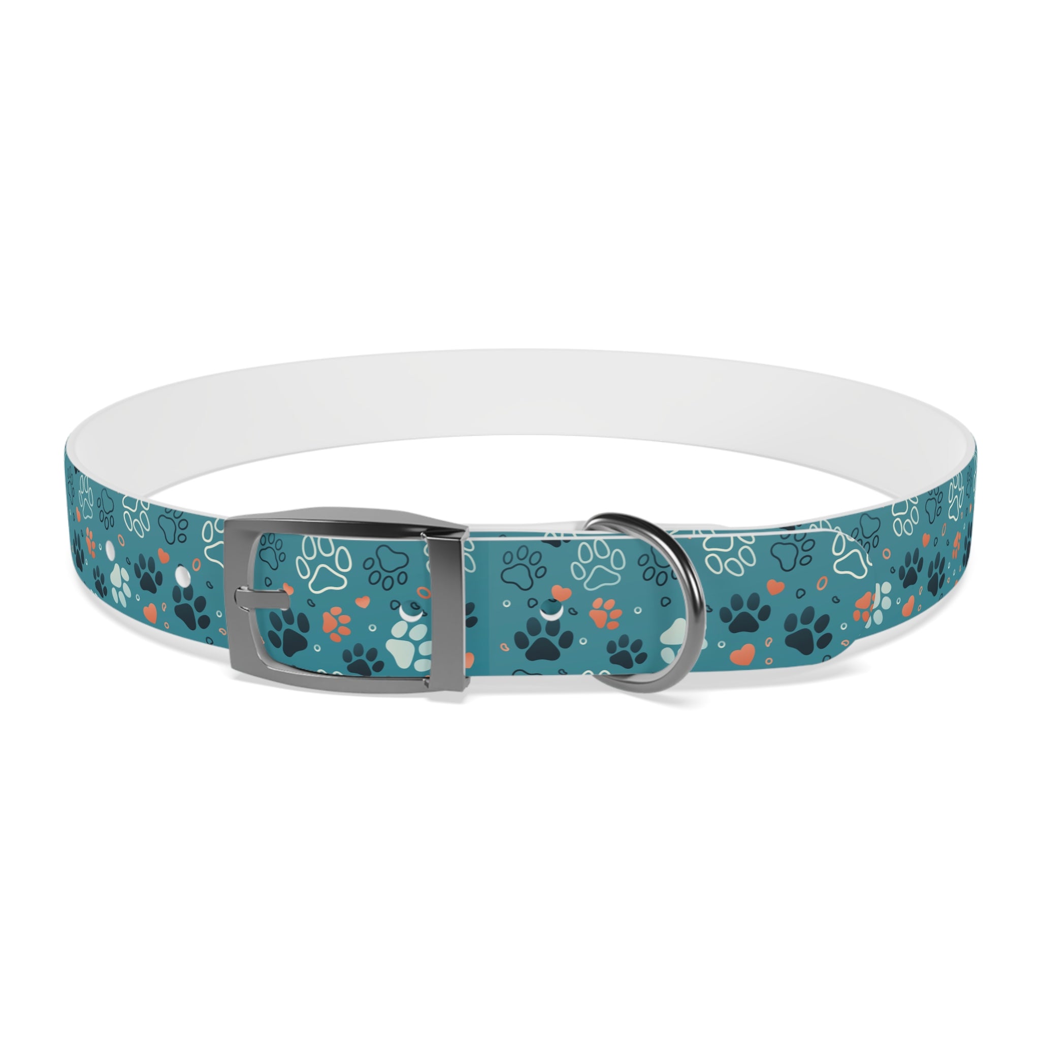 Paw Print Dog Collar — Teal Patterned Pet Collar for Small & Medium Dogs